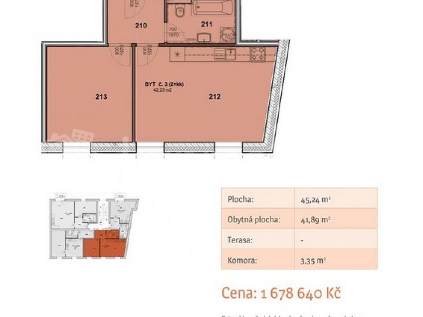 Prodej bytu 2+kk 45 m^2 Kostelecká 1, Prostějov 