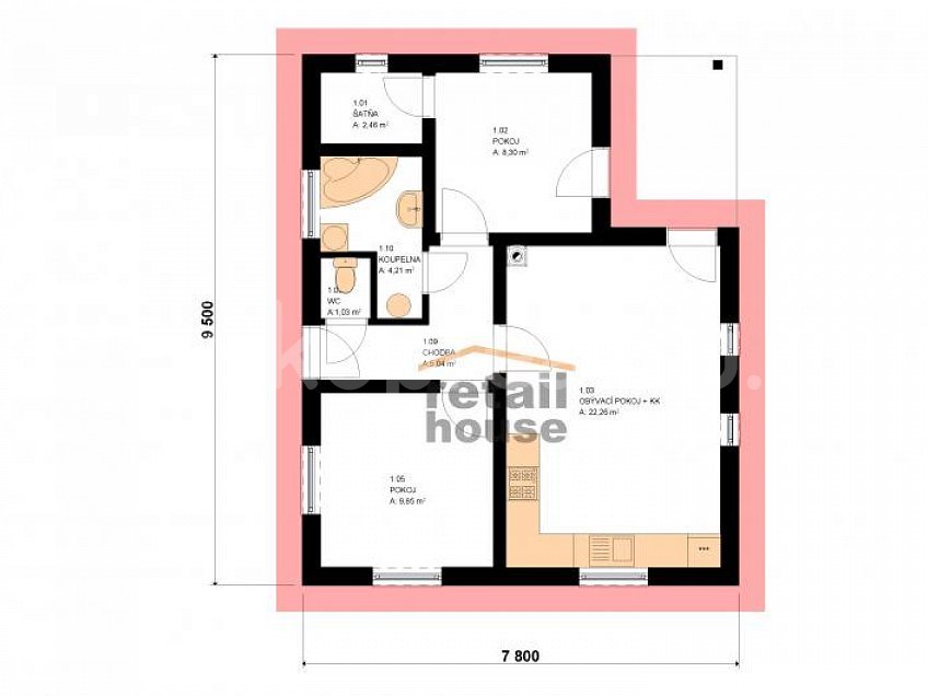 Prodej  projektu  bungalovu 53 m^2 Dětmarovice 