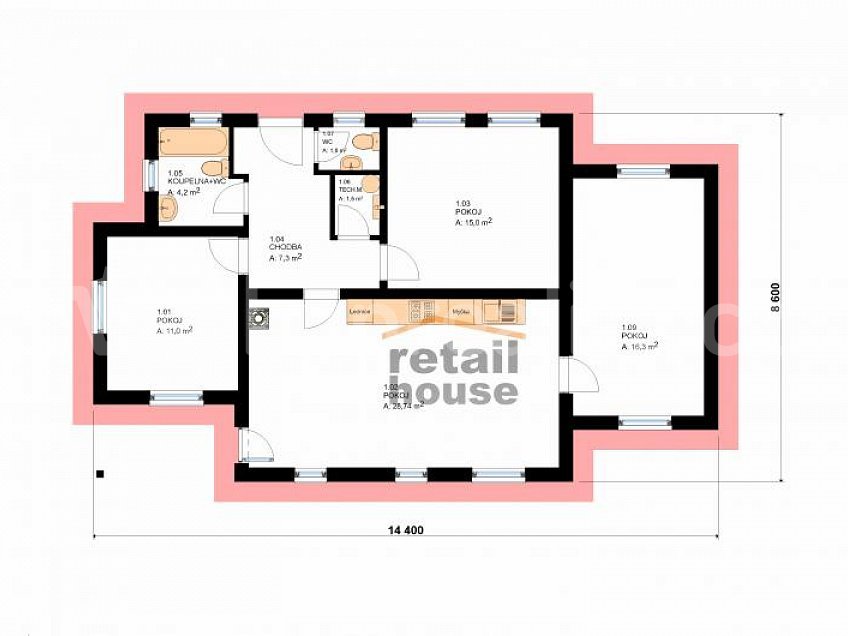 Prodej  projektu  bungalovu 85 m^2 Osíčko 