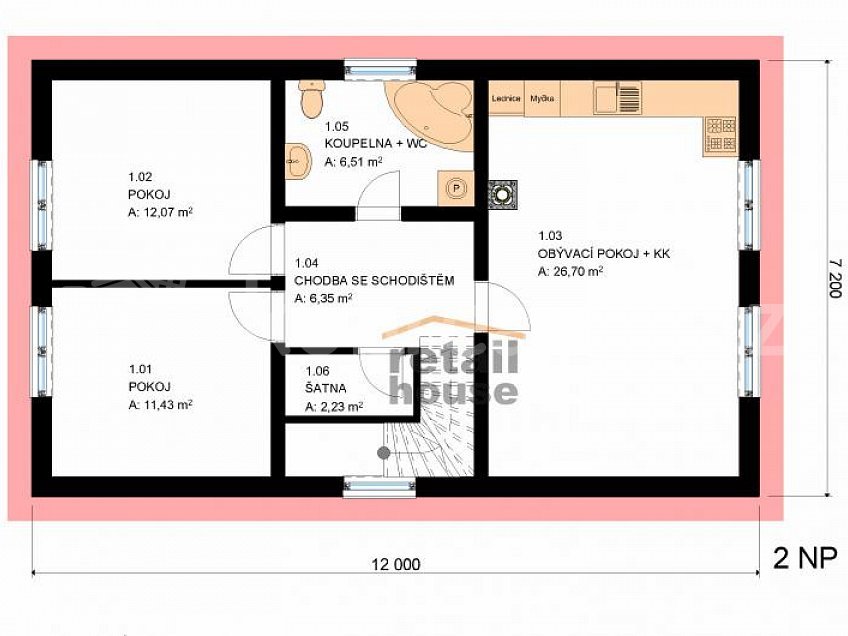 Prodej  projektu  domu na klíč 132 m^2 Vepříkov 