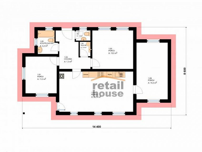 Prodej  projektu  bungalovu 85 m^2 Kolinec 