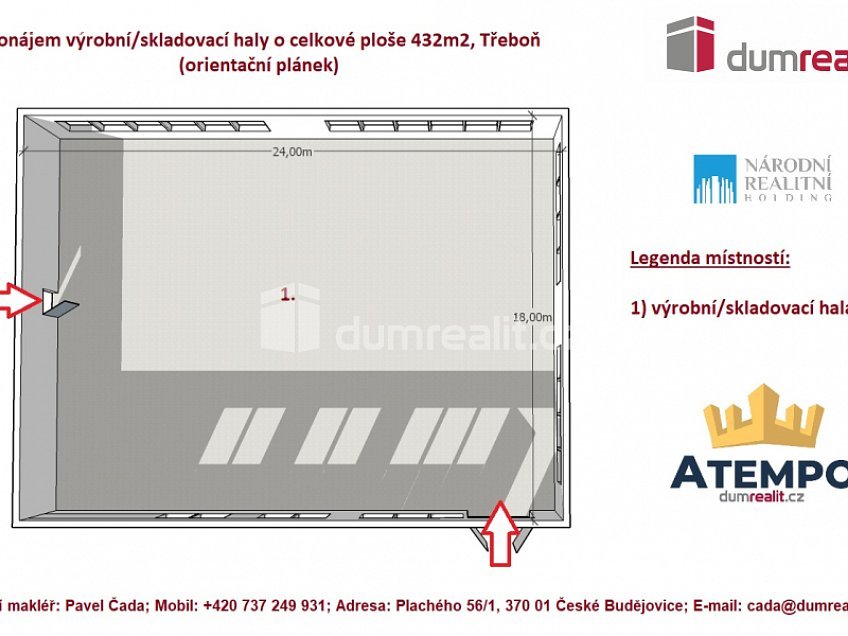 Pronájem  výrobních prostor 913 m^2 Nádražní, Třeboň 