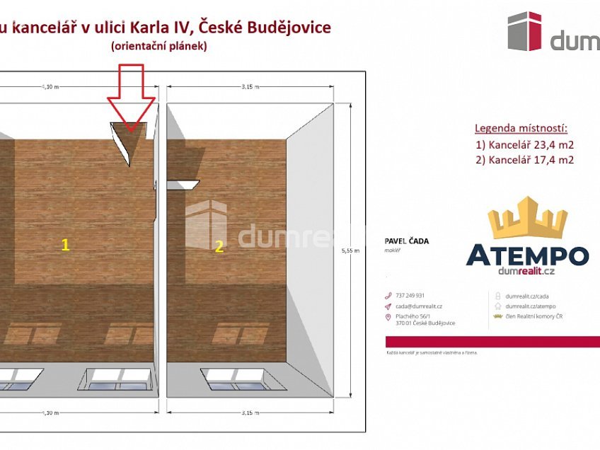 Pronájem  kanceláře 24 m^2 Karla IV., České Budějovice 