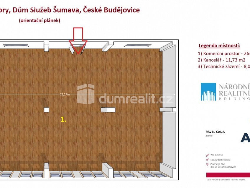 Pronájem  obchodních prostor 55 m^2 J. Opletala, České Budějovice 