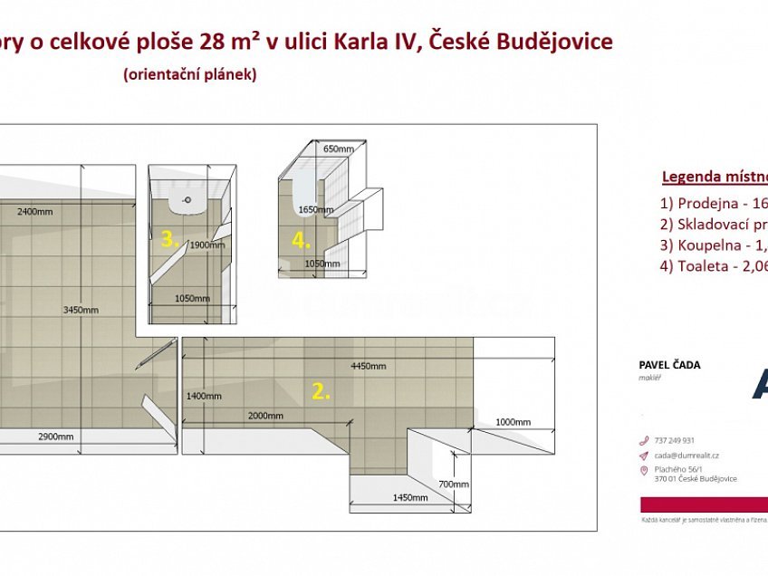 Pronájem  obchodních prostor 28 m^2 Karla IV., České Budějovice 