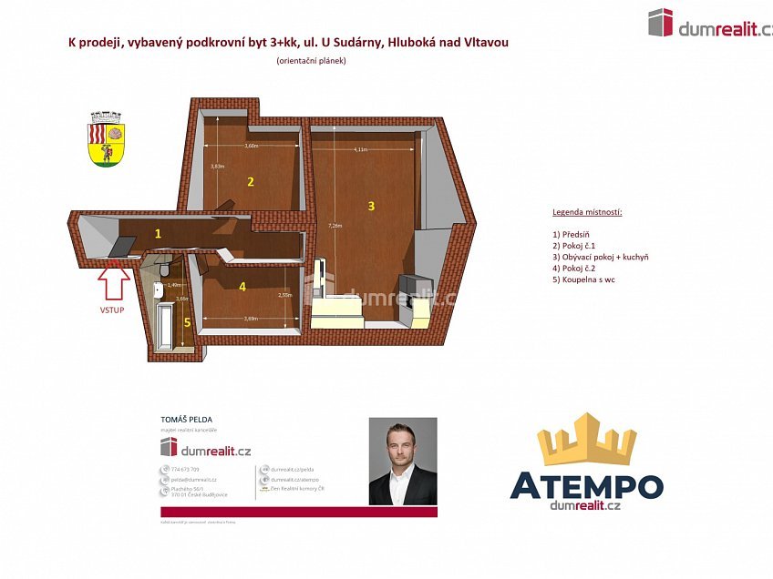 Prodej bytu 3+kk 63 m^2 U Sudárny, Hluboká nad Vltavou 