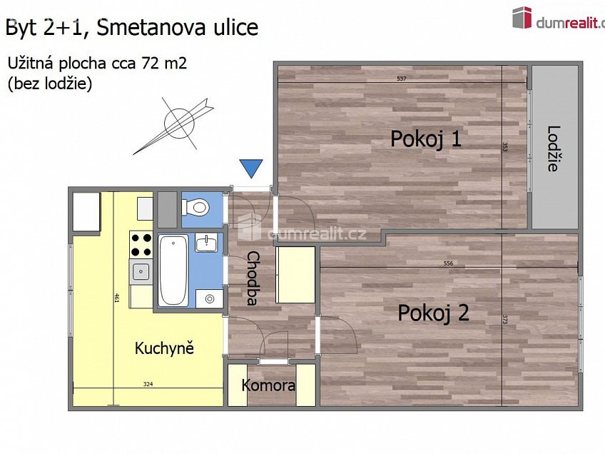 Pronájem bytu 2+1 72 m^2 Smetanova, Mělník 