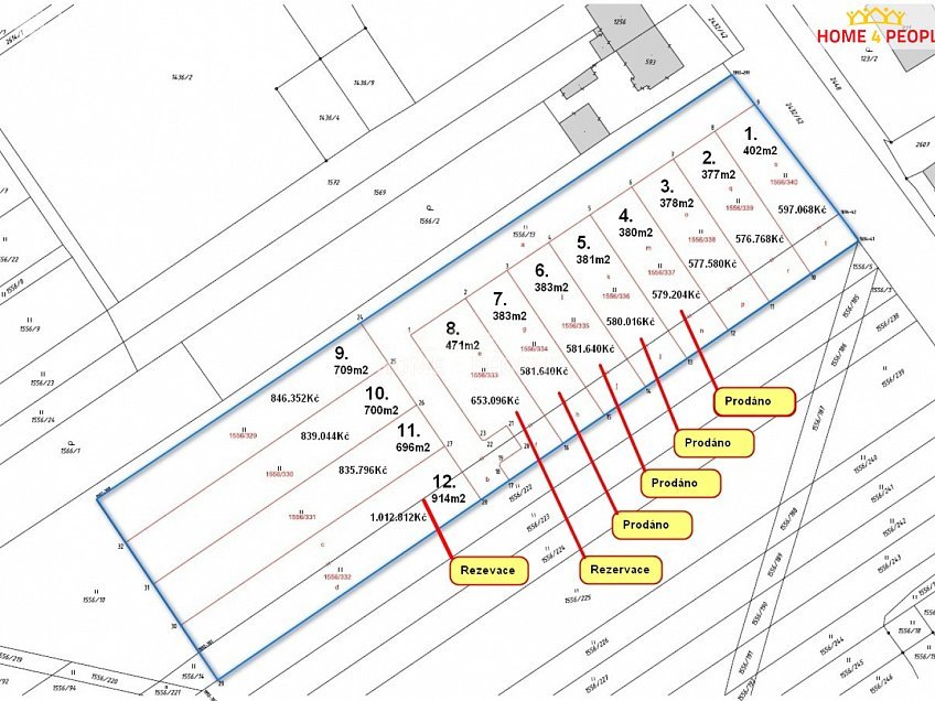 Prodej  stavebního pozemku 709 m^2 Dolní, Tlumačov 