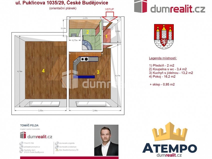 Prodej bytu 1+1 35 m^2 Puklicova, České Budějovice 