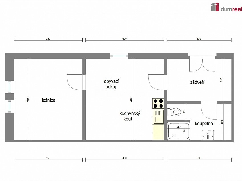 Pronájem bytu 2+kk 45 m^2 Hlavní, Neratovice 