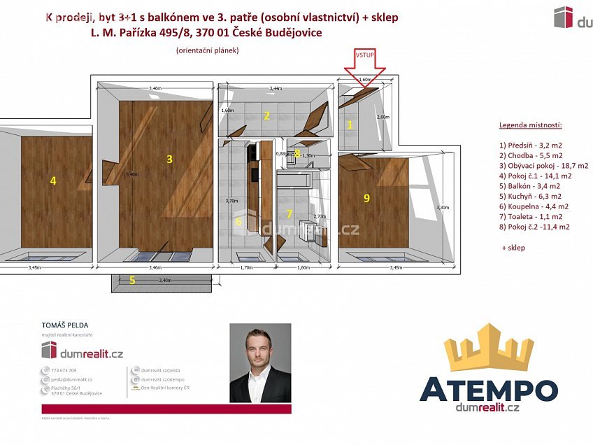 Prodej bytu 3+1 68 m^2 L. M. Pařízka, České Budějovice 