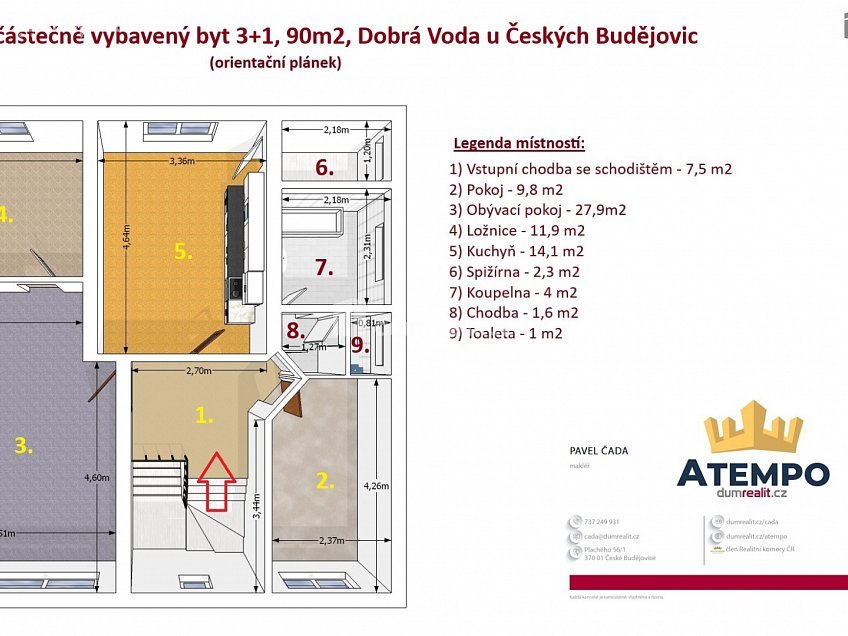 Pronájem bytu 3+1 90 m^2 Pod Lesem, Dobrá Voda u Českých Budějovic 