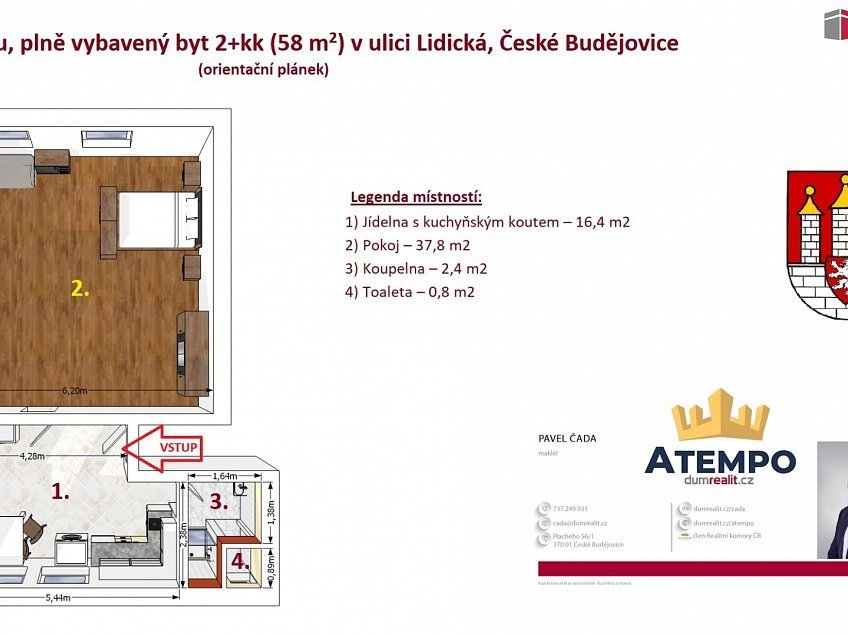 Pronájem bytu 2+kk 58 m^2 Lidická tř., České Budějovice 