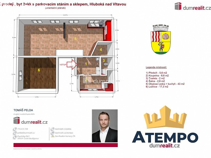 Prodej bytu 2+kk 77 m^2 Třeboňská, Hluboká nad Vltavou 