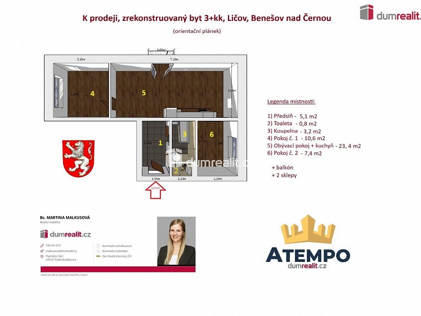 Prodej bytu 3+kk 62 m^2 Benešov nad Černou, Benešov nad Černou 