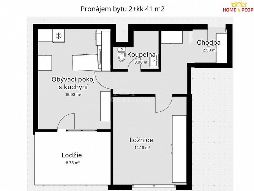 Pronájem bytu 2+kk 41 m^2 N. Frýda, České Budějovice 