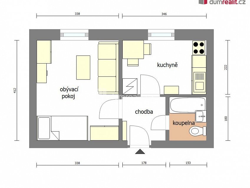 Pronájem bytu 1+1 30 m^2 Školní, Neratovice 