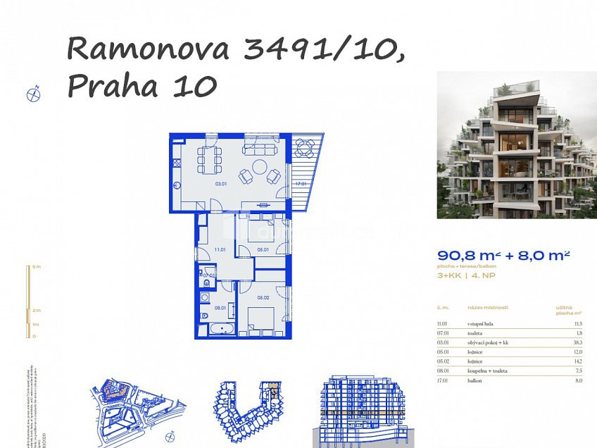 Pronájem bytu 3+kk 99 m^2 Ramonova, Praha 10 