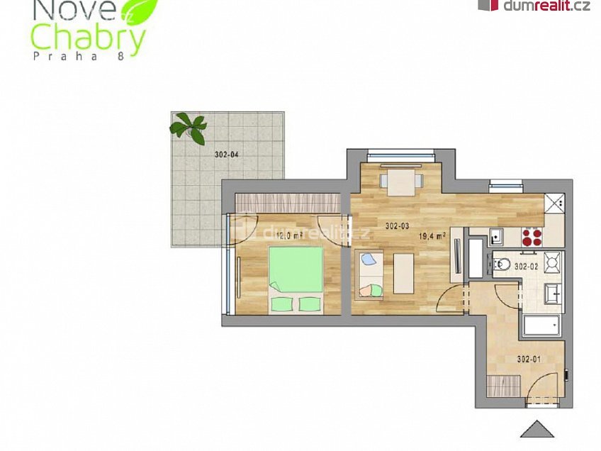 Pronájem bytu 2+kk 52 m^2 K Beranovu, Praha-Dolní Chabry 