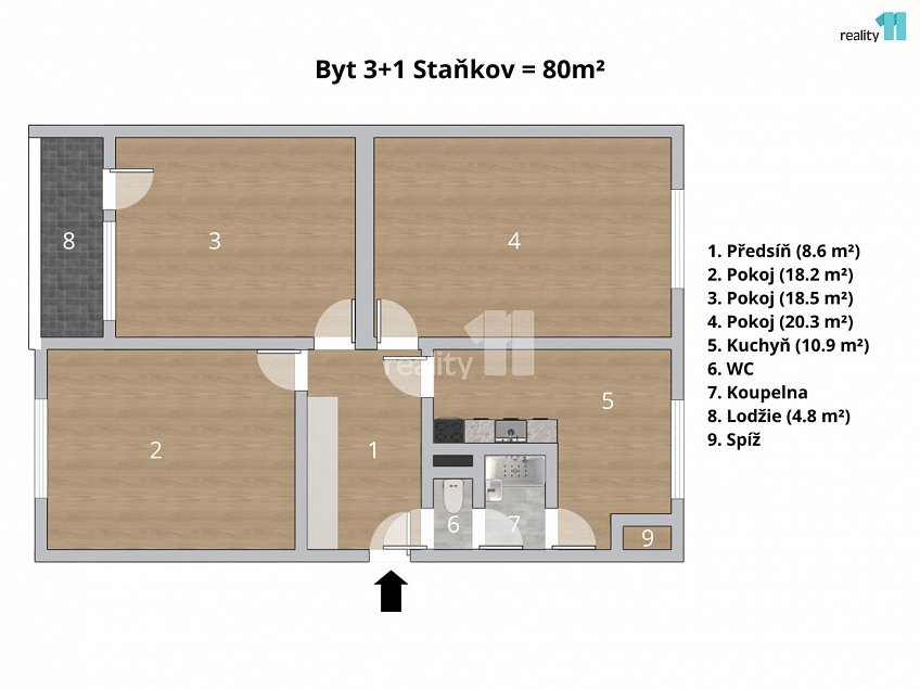 Prodej bytu 3+1 80 m^2 Na Tržišti, Staňkov 