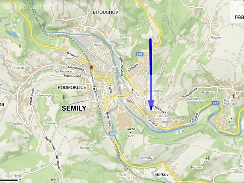 Prodej  stavebního pozemku 728 m^2 Semily, Semily 