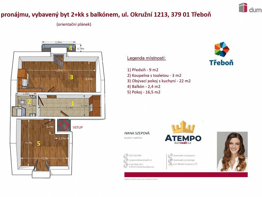 Pronájem bytu 2+kk 50 m^2 Okružní, Třeboň 