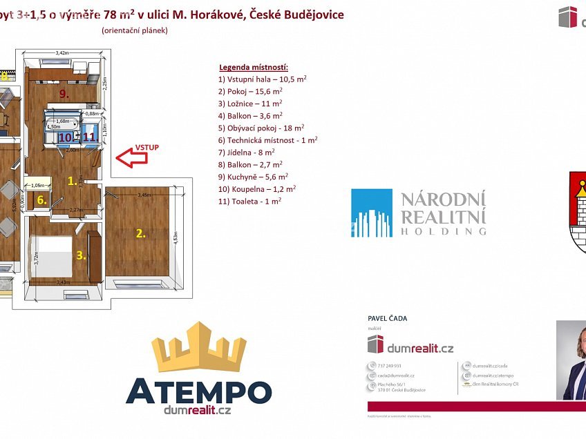 Pronájem bytu 3+1 78 m^2 M. Horákové, České Budějovice 