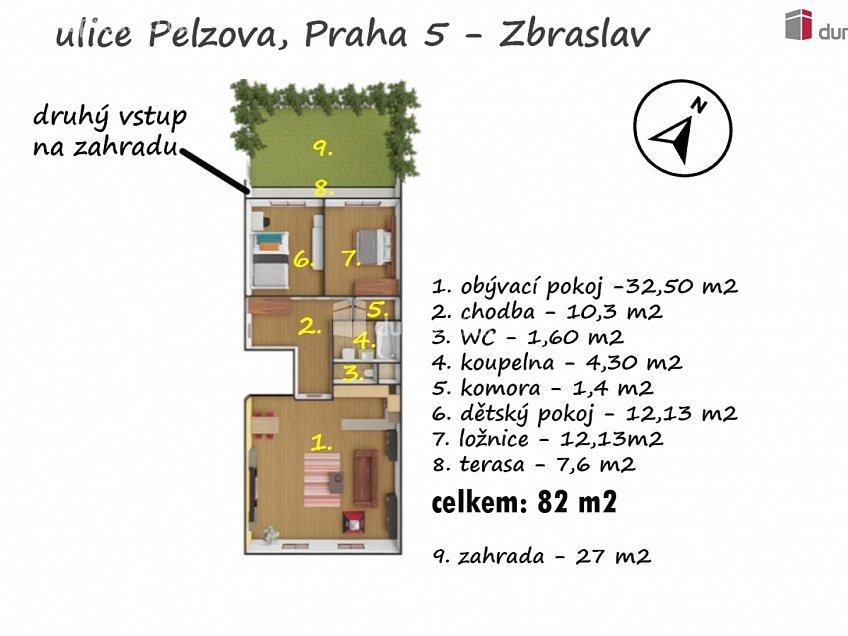 Prodej bytu 3+kk 82 m^2 Pelzova, Praha-Zbraslav 