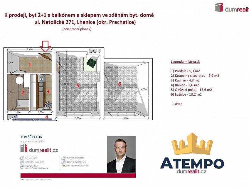 Prodej bytu 2+1 42 m^2 Netolická, Lhenice 