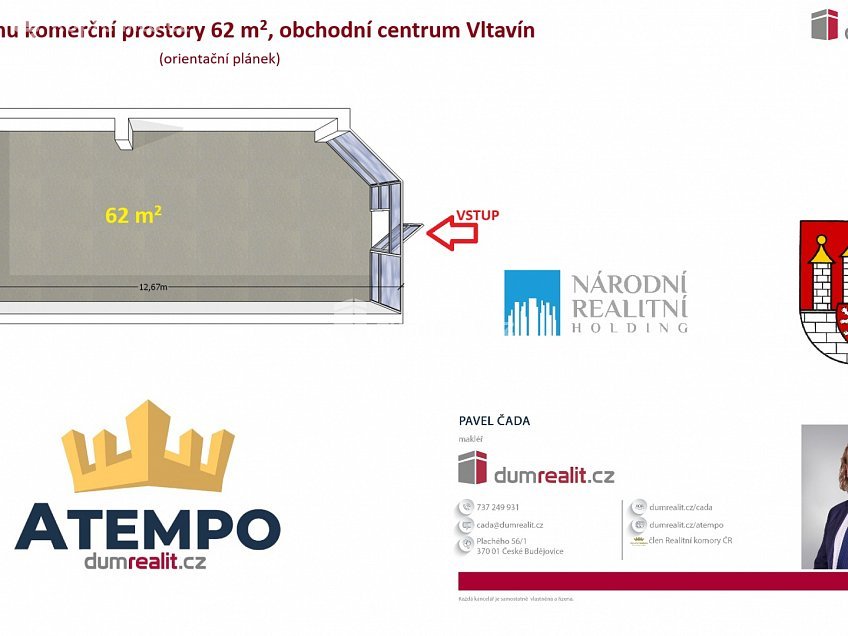 Pronájem  obchodních prostor 62 m^2 Fr. Ondříčka, České Budějovice 