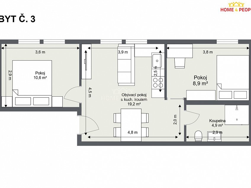 Pronájem bytu 3+kk 44 m^2 Chrášťany, Chrášťany 