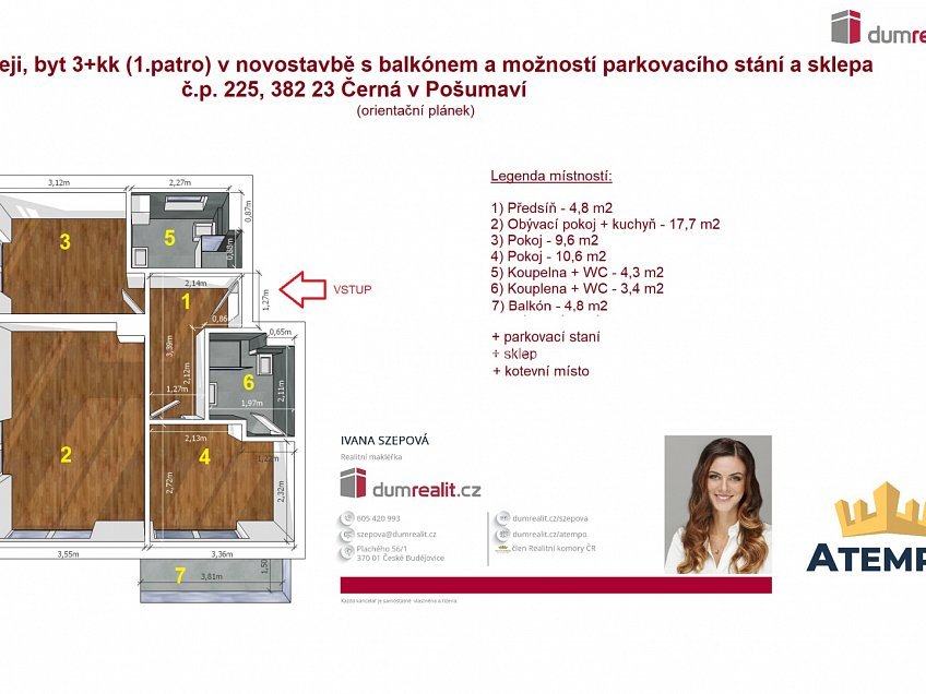 Prodej bytu 3+kk 52 m^2 Černá v Pošumaví, Černá v Pošumaví 
