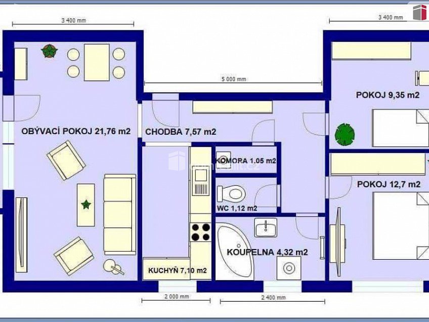 Pronájem bytu 3+1 67 m^2 Ohrada, Všetaty 