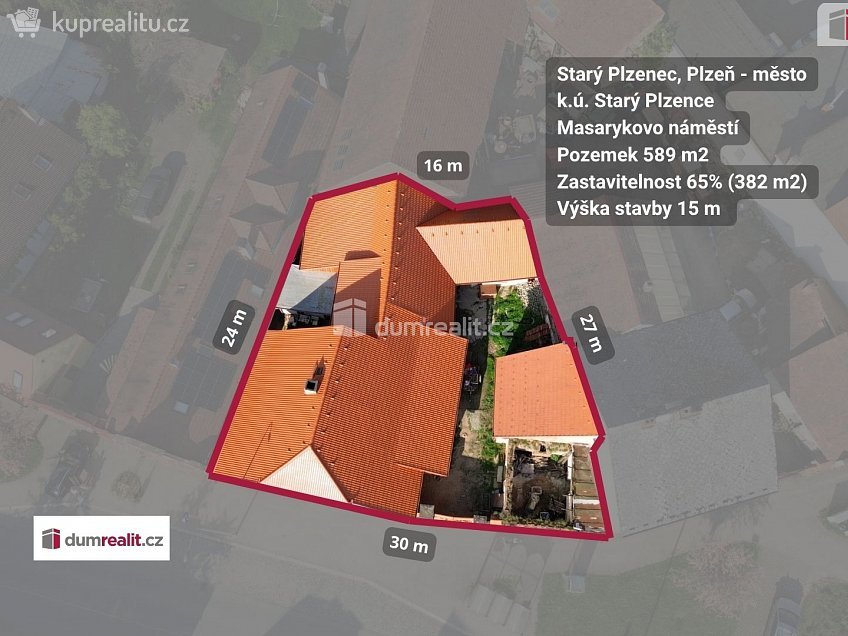 Prodej  stavebního pozemku 589 m^2 Masarykovo náměstí, Starý Plzenec 