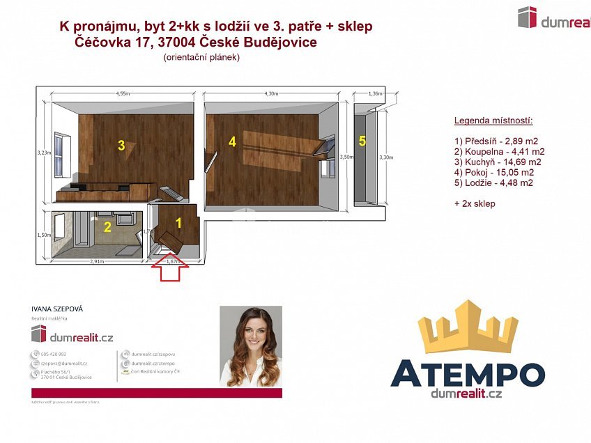Pronájem bytu 2+kk 41 m^2 Čéčova, České Budějovice 