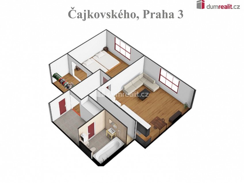 Pronájem bytu 2+kk 51 m^2 Čajkovského, Praha 3 