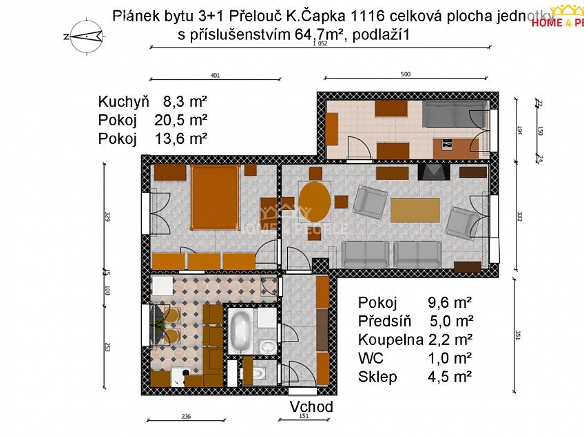 Prodej bytu 3+1 64 m^2 K. Čapka, Přelouč 