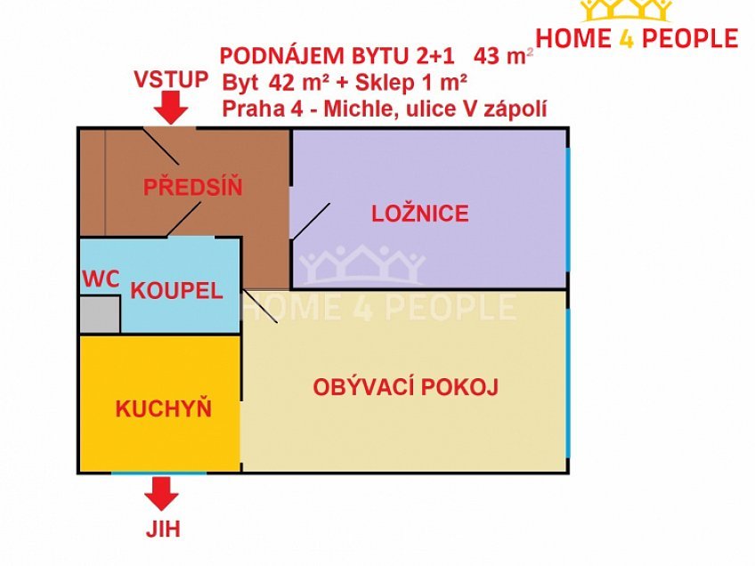 Pronájem bytu 2+1 43 m^2 V zápolí, Praha 4 
