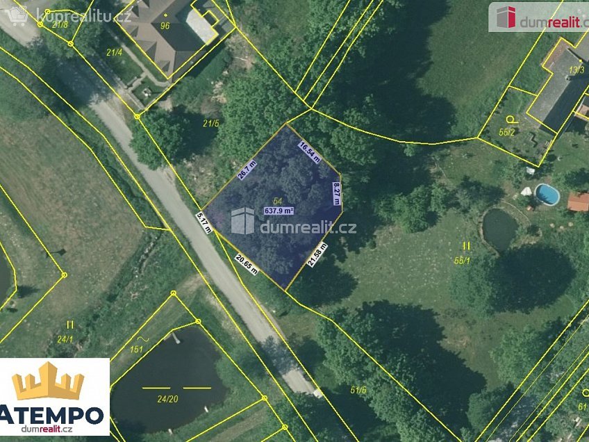 Prodej  stavebního pozemku 634 m^2 Nová Bystřice, Nová Bystřice 