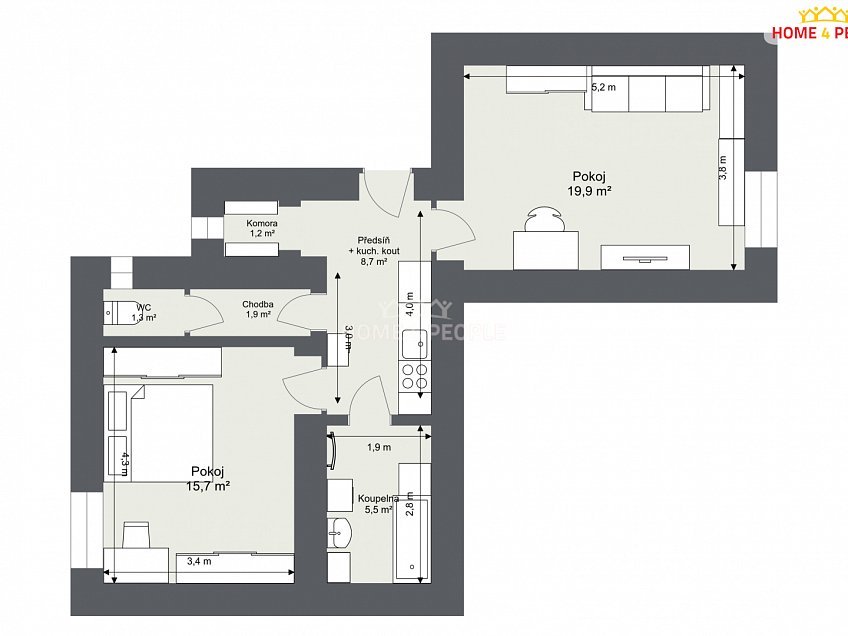 Pronájem bytu 2+1 52 m^2 Veletržní, Praha 7 