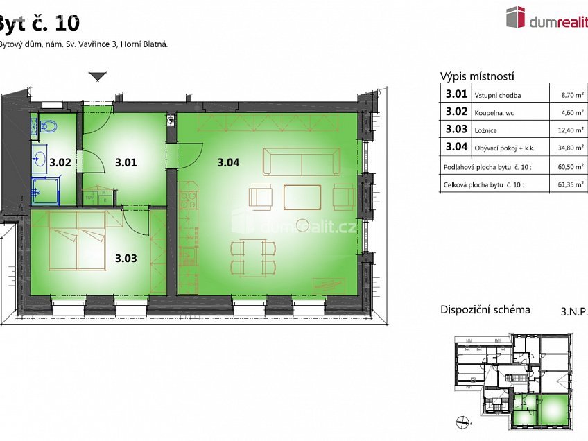 Prodej bytu 2+kk 60 m^2 náměstí Sv. Vavřince, Horní Blatná 