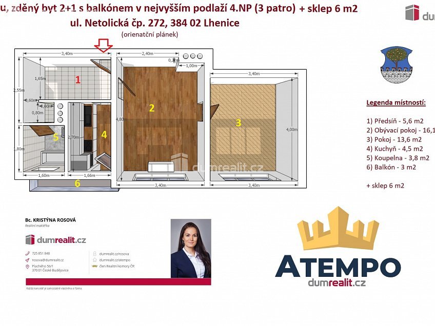 Pronájem bytu 2+1 52 m^2 Netolická, Lhenice 