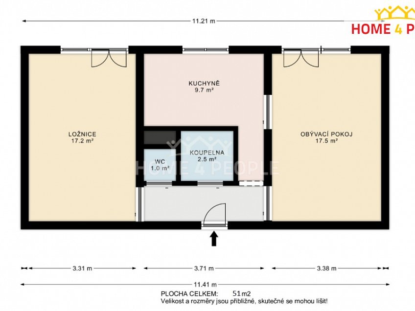 Pronájem bytu 2+1 51 m^2 náměstí Míru, Židlochovice 