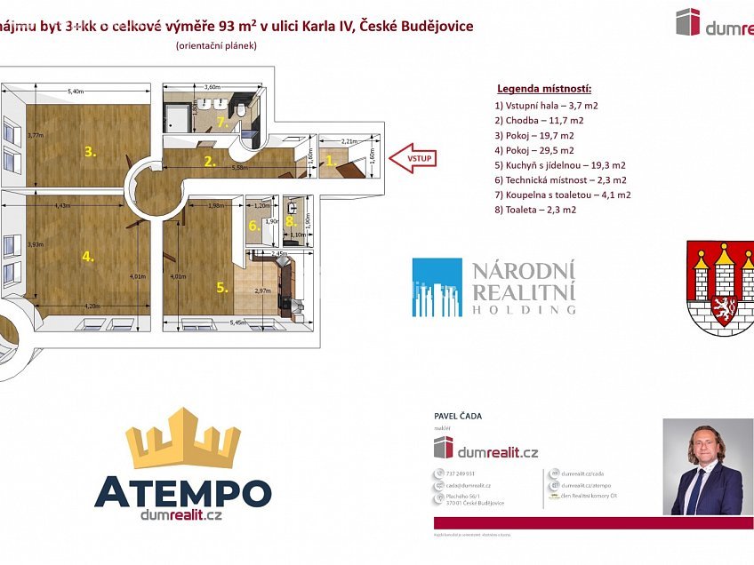 Pronájem bytu 3+kk 93 m^2 Karla IV., České Budějovice 