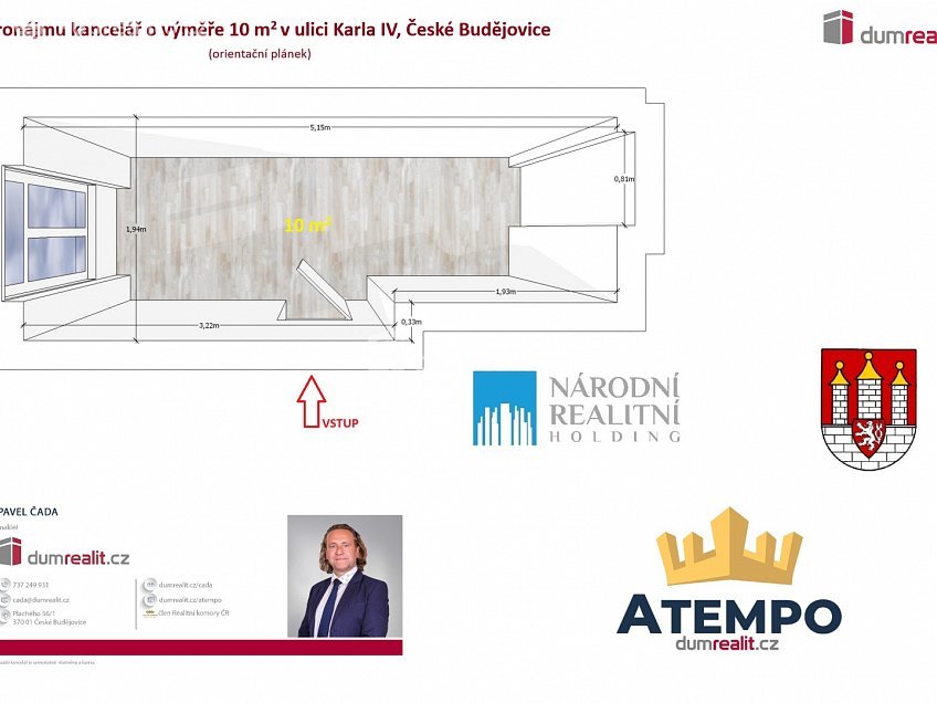 Pronájem  kanceláře 10 m^2 Karla IV., České Budějovice 