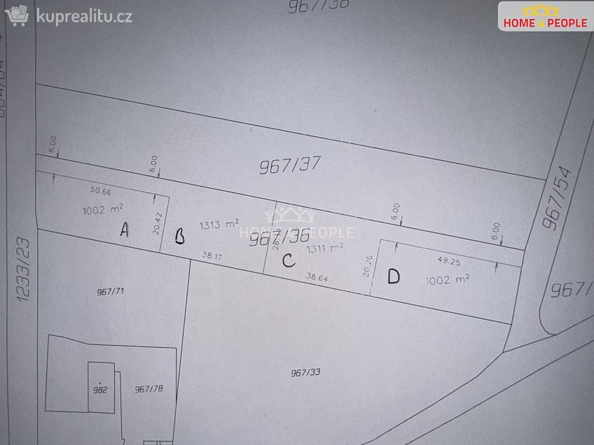 Prodej  stavebního pozemku 1002 m^2 Pražská, Vlachovo Březí 