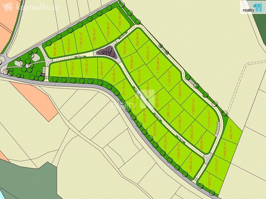 Prodej  stavebního pozemku 1211 m^2 Želiv, Želiv 
