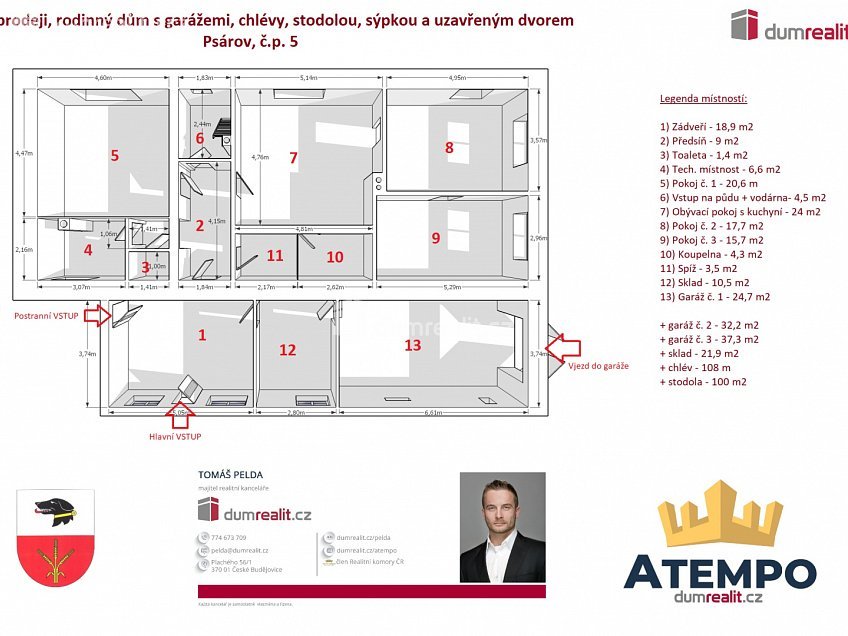 Prodej  usedlosti 486 m^2 Psárov, Psárov 