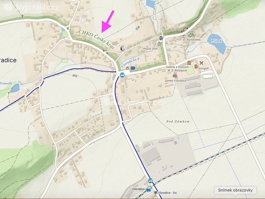 Prodej  stavebního pozemku 1126 m^2 Všeradice, Všeradice 