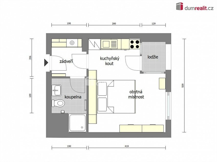 Pronájem bytu 1+kk 29 m^2 U Lihovaru, Praha 5 